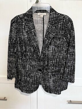 Coldwater Creek Black & White Textured Grid Blazer, M
